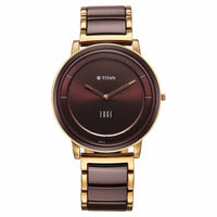 Titan Edge Melange Slim Steel & Ceramic Strap Brown Dial Analog Watch For Men
