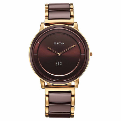 Titan Edge Melange Slim Steel & Ceramic Strap Brown Dial Analog Watch For Men