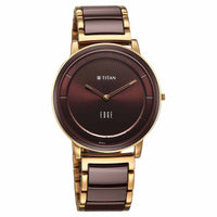 Titan Edge Melange Slim Steel & Ceramic Strap Brown Dial Analog Watch For Men