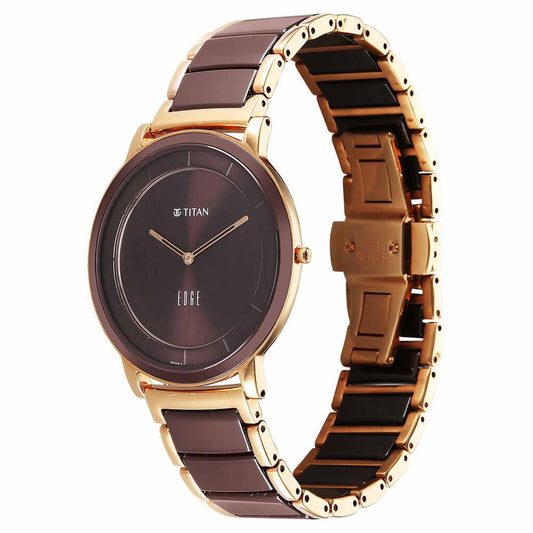 Titan Edge Melange Slim Steel & Ceramic Strap Brown Dial Analog Watch For Men