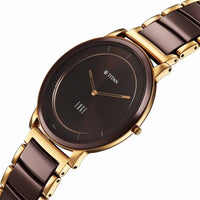 Titan Edge Melange Slim Steel & Ceramic Strap Brown Dial Analog Watch For Men