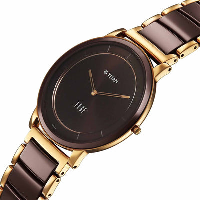 Titan Edge Melange Slim Steel & Ceramic Strap Brown Dial Analog Watch For Men