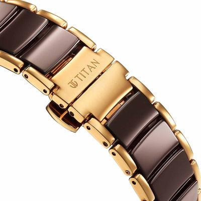 Titan Edge Melange Slim Steel & Ceramic Strap Brown Dial Analog Watch For Men