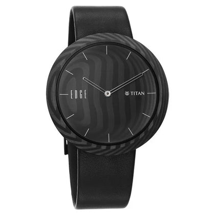 Titan Edge Black Dial Leather Strap Analog Watch for Unisex