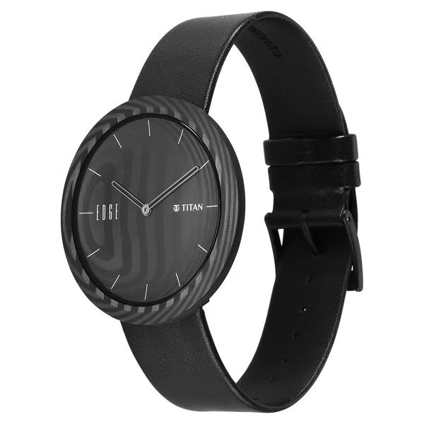 Titan Edge Black Dial Leather Strap Analog Watch for Unisex