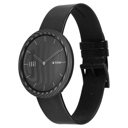 Titan Edge Black Dial Leather Strap Analog Watch for Unisex