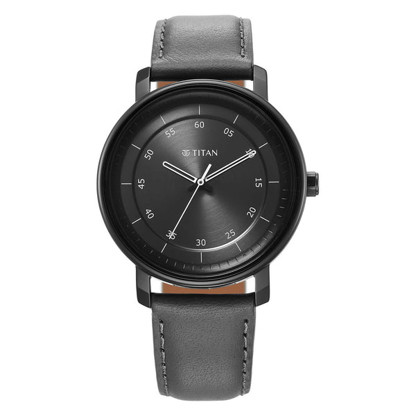 Titan Workwear Anthracite Dial Black Leather Strap Analog Watch for Men