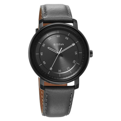 Titan Workwear Anthracite Dial Black Leather Strap Analog Watch for Men
