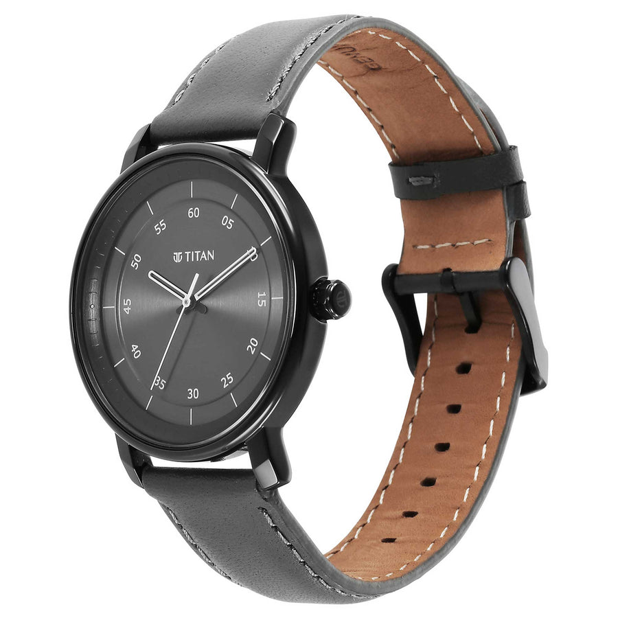 Titan Workwear Anthracite Dial Black Leather Strap Analog Watch for Men