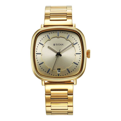 Titan Champagne Square Dial Gold Stainless Steel Strap Analog with Date Watch for Men