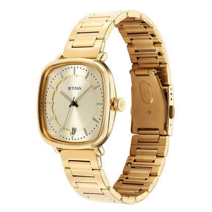 Titan Champagne Square Dial Gold Stainless Steel Strap Analog with Date Watch for Men