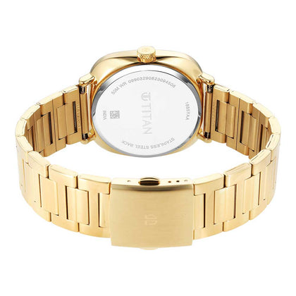 Titan Champagne Square Dial Gold Stainless Steel Strap Analog with Date Watch for Men