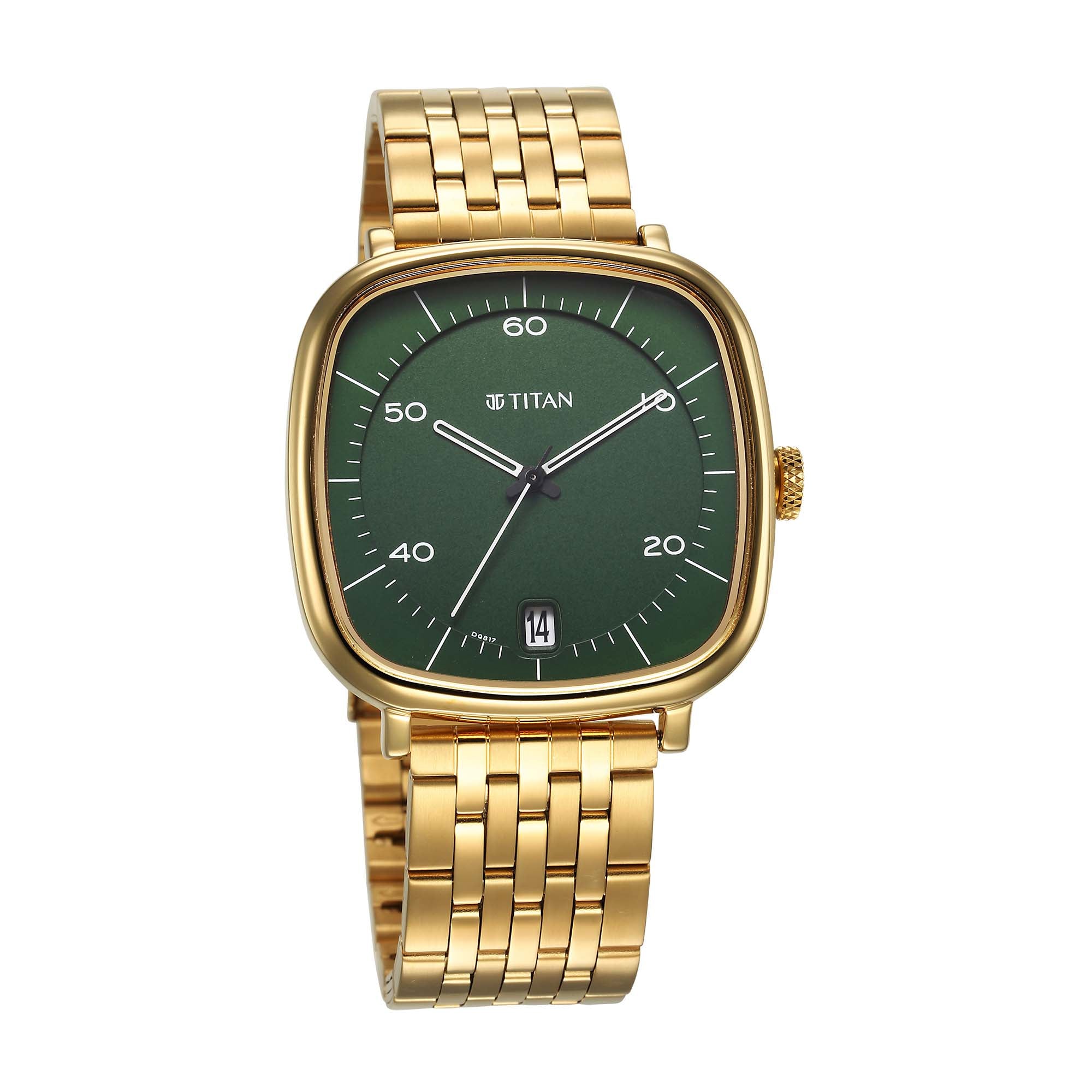 Titan Workwear Green Special Dial Gold Stainless Steel Analog with Date Watch for Men