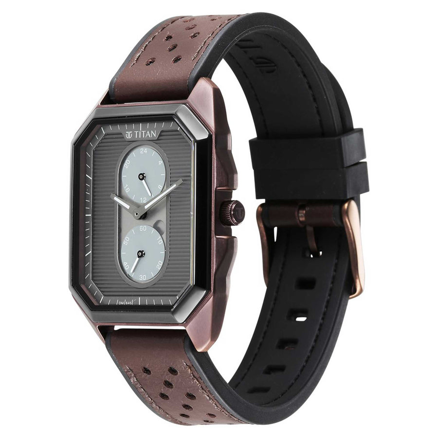 Titan Quartz Multifunction Anthracite Dial Stainless Steel Strap Watch for Men