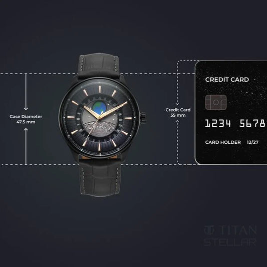 Titan Stellar Analog with Earth Disc and Gray Dial Gray Leather Strap Watch for Men
