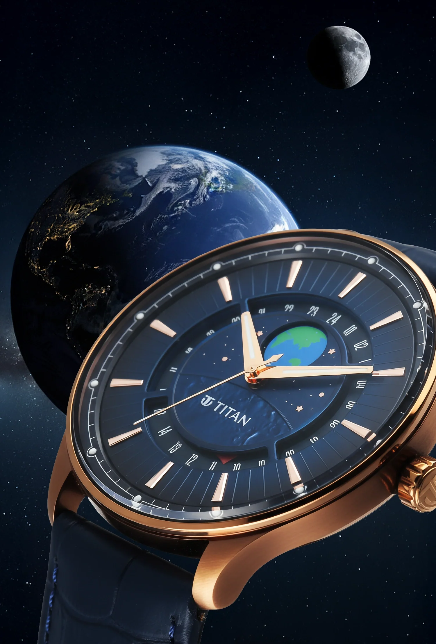 Titan Stellar Earth Disc Blue Dial Watch