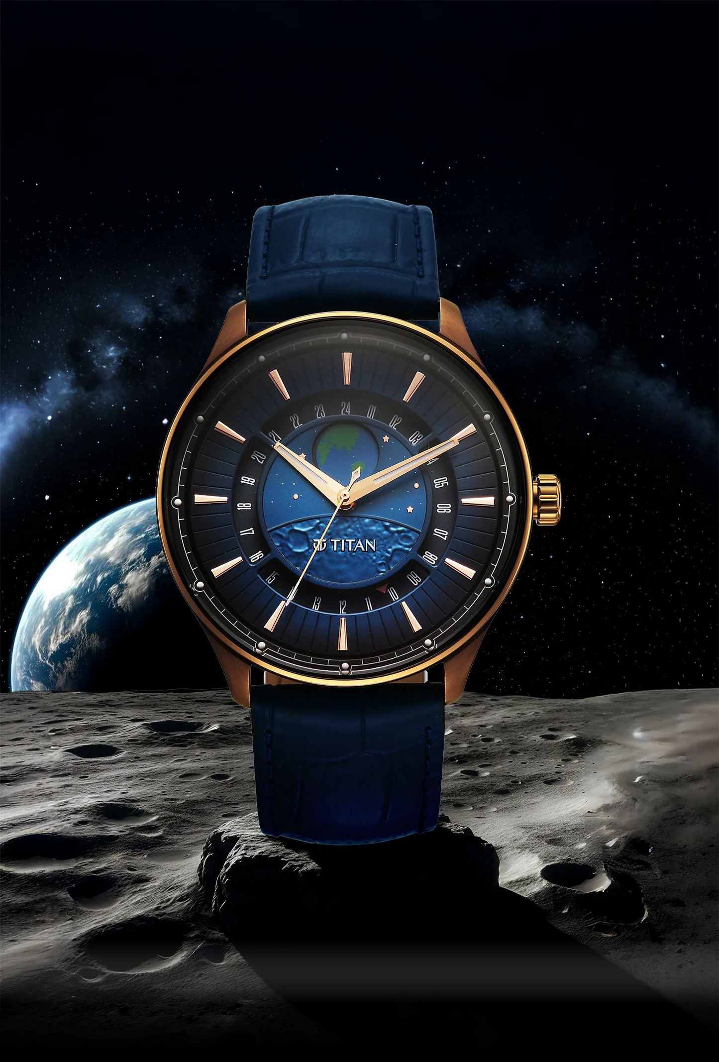 Titan Stellar Earth Disc Blue Dial Watch