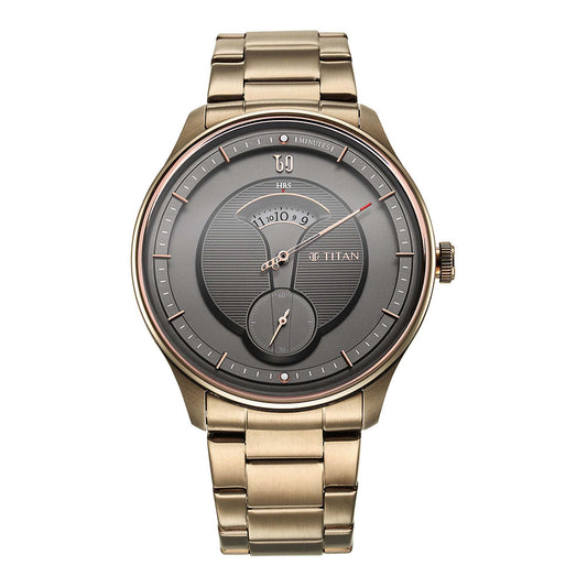 Titan Quartet Brown Dial Analog Stainless Steel Strap watch for Men