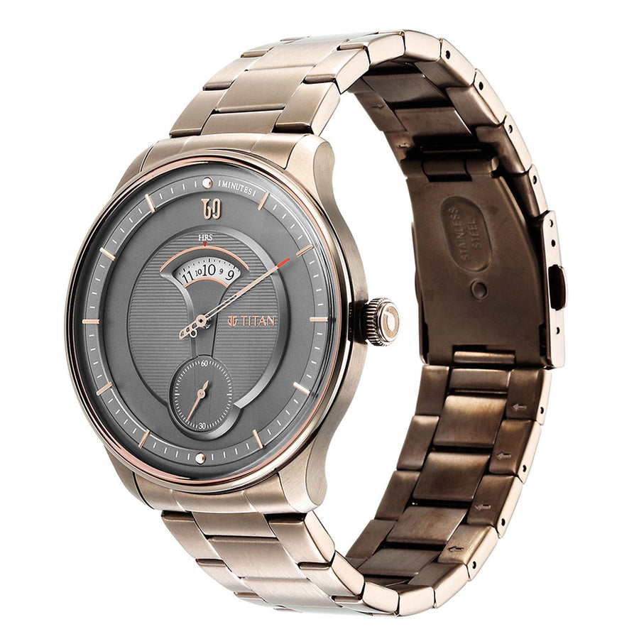 Titan Quartet Brown Dial Analog Stainless Steel Strap watch for Men