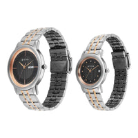 Titan Black Dial Two Toned Stainless Steel Strap Analog with Day and Date Watch for Couple