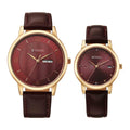 Titan Maroon Dial Leather Strap Analog with Day and Date Watch for Couple