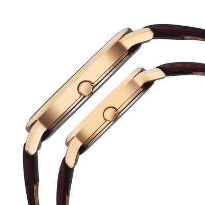 Titan Maroon Dial Leather Strap Analog with Day and Date Watch for Couple