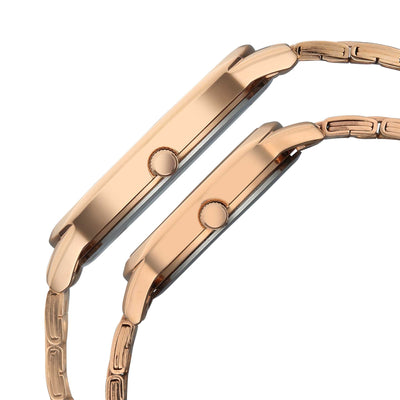 Titan Silver Dial Rose Gold Stainless Steel Strap Analog with Day and Date Watch for Couple