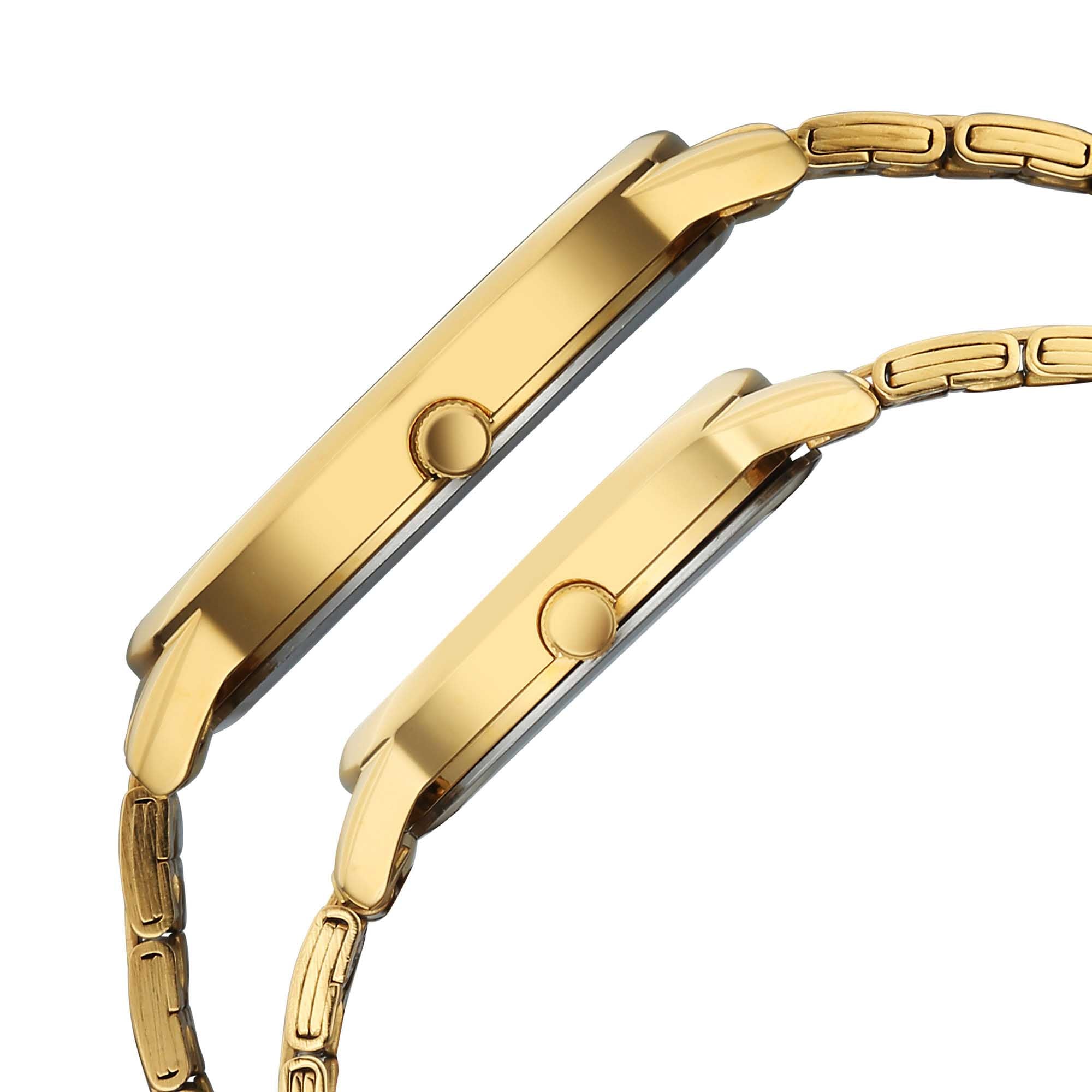 Titan Green Dial Gold Stainless Steel Strap Analog with Day and Date Watch for Couple