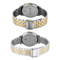 Titan Grey Dial Two Toned Stainless Steel Strap Analog with Date Watch for Couple
