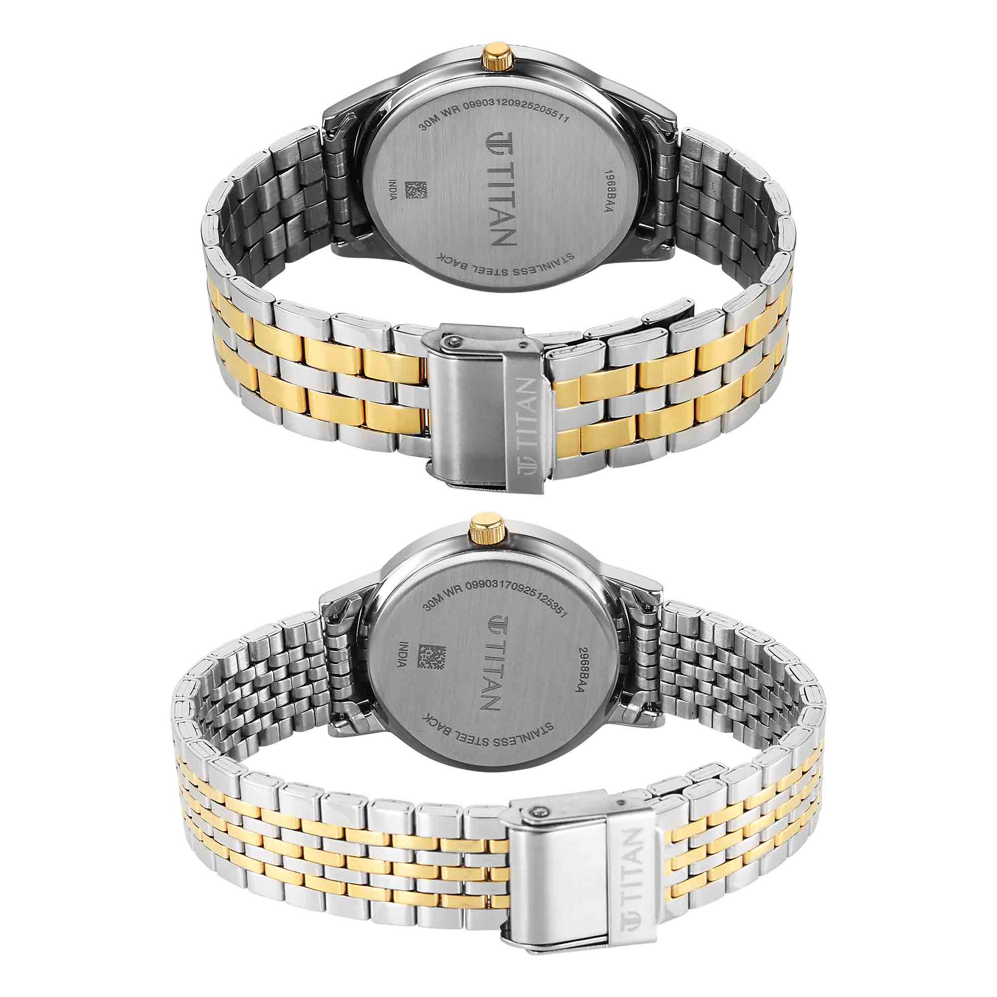 Titan Grey Dial Two Toned Stainless Steel Strap Analog with Date Watch for Couple