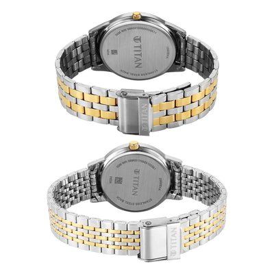 Titan Grey Dial Two Toned Stainless Steel Strap Analog with Date Watch for Couple