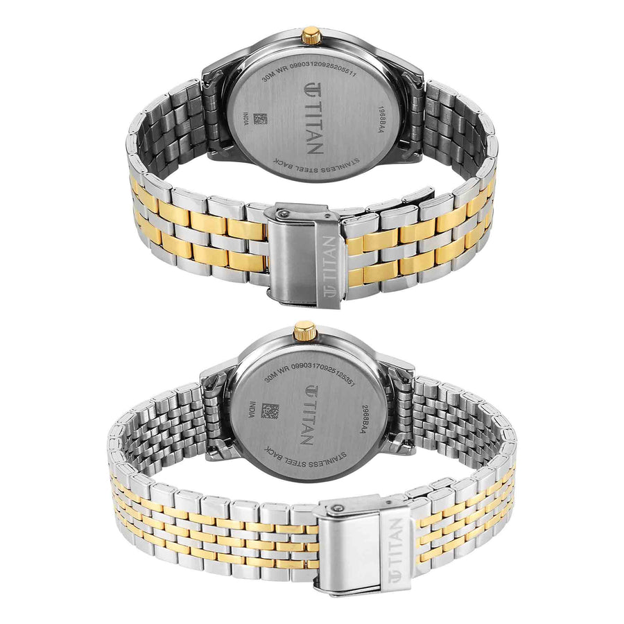Titan Grey Dial Two Toned Stainless Steel Strap Analog with Date Watch for Couple