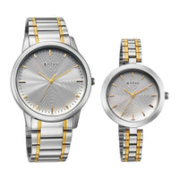 Titan Silver Dial Two Toned Stainless Steel Strap Analog Watch for Couple