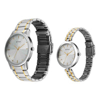 Titan Silver Dial Two Toned Stainless Steel Strap Analog Watch for Couple