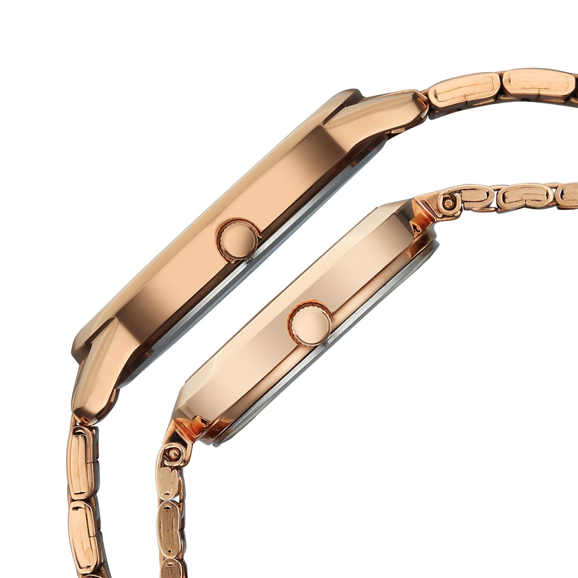 Titan Silver Dial Rose Gold Stainless Steel Strap Analog Watch for Couple