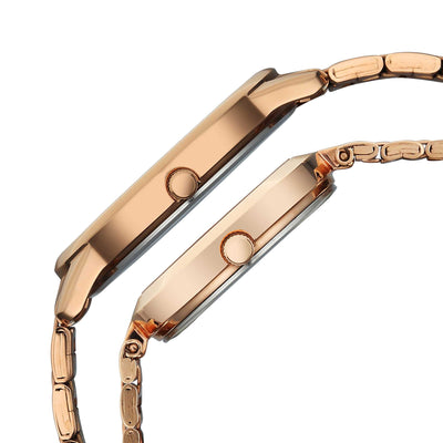 Titan Silver Dial Rose Gold Stainless Steel Strap Analog Watch for Couple