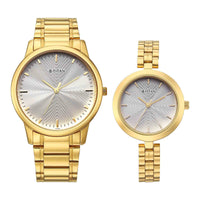 Titan Silver Dial Gold Stainless Steel Strap Analog Watch for Couple