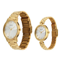 Titan Silver Dial Gold Stainless Steel Strap Analog Watch for Couple