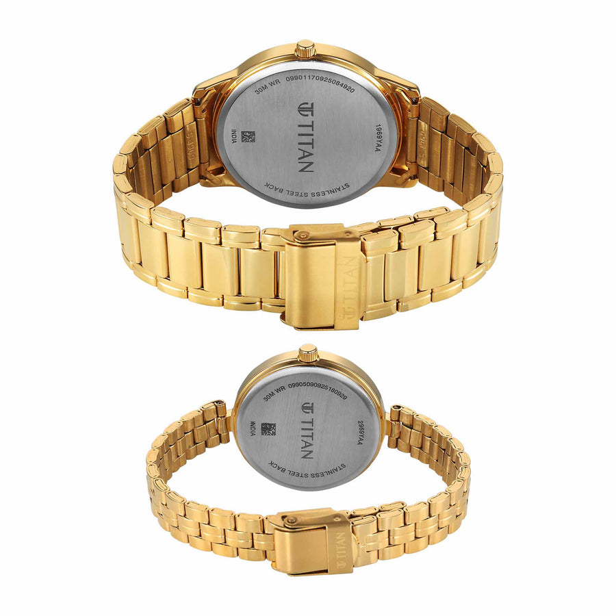 Titan Silver Dial Gold Stainless Steel Strap Analog Watch for Couple