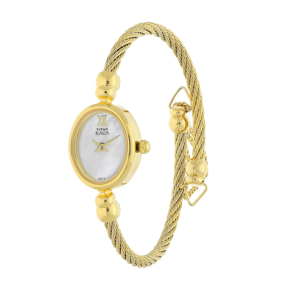 Titan Quartz Analog Mother of Pearl Dial Metal Strap Watch for Women