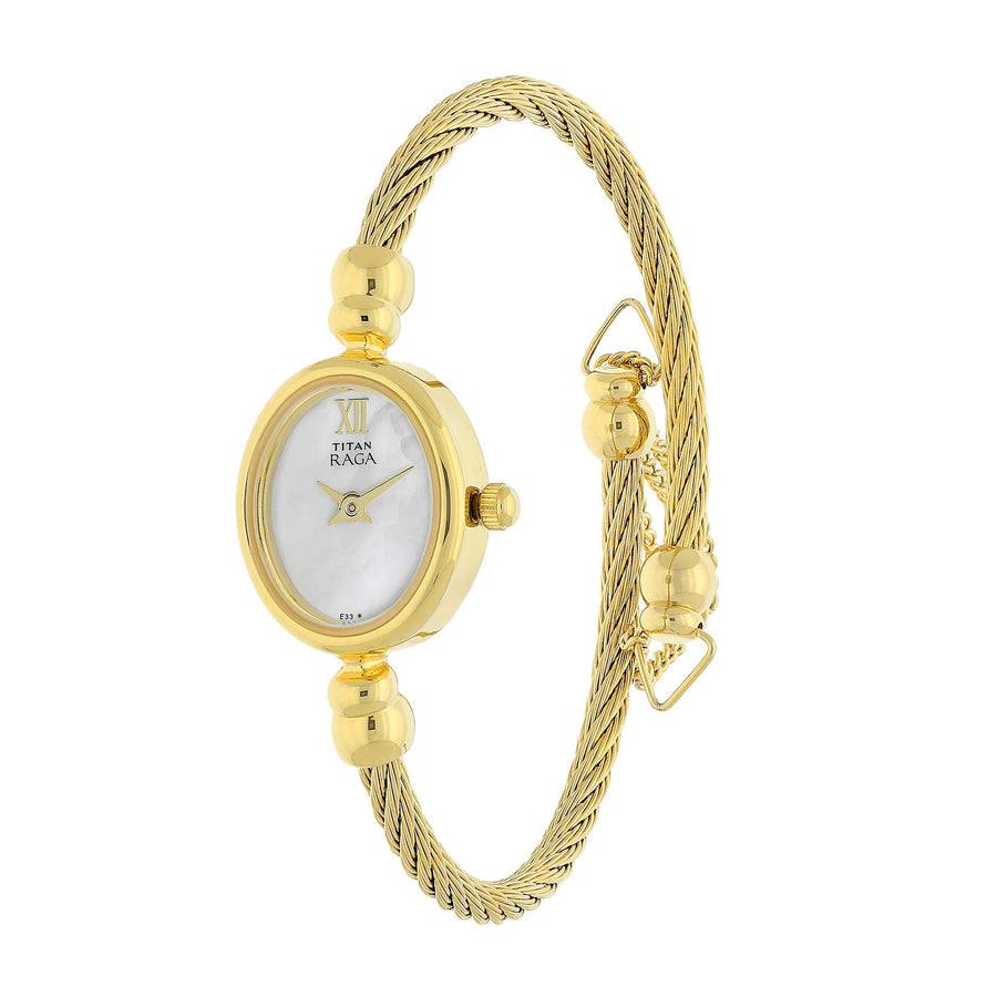 Titan Quartz Analog Mother of Pearl Dial Metal Strap Watch for Women