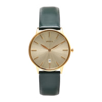 Titan Nebula 18K Gold Dial Green Leather Strap Analog with Date Watch for Men