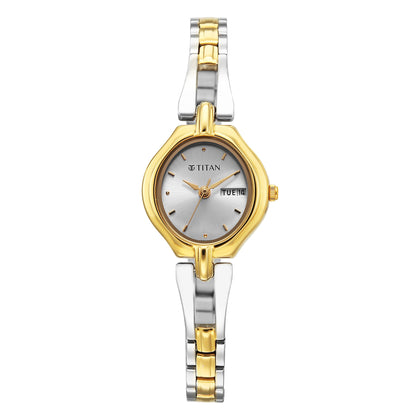 Titan Karishma Silver Dial Dual Color Stainless Steel Strap Analog Watch For Women