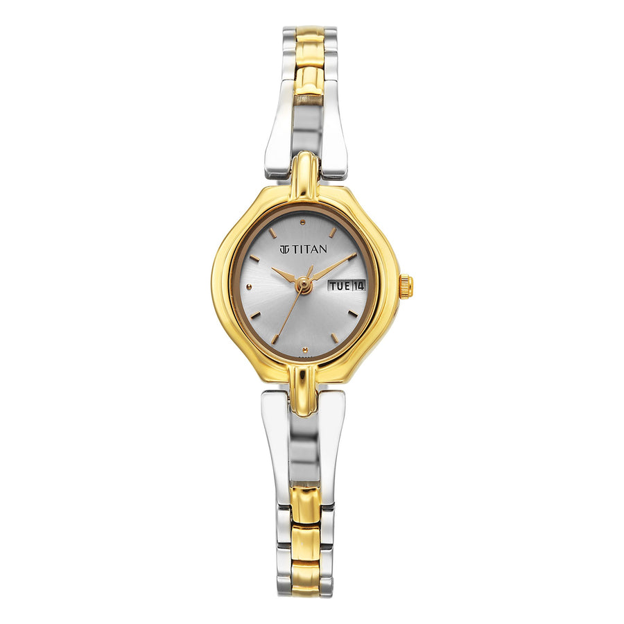 Titan Karishma Silver Dial Dual Color Stainless Steel Strap Analog Watch For Women