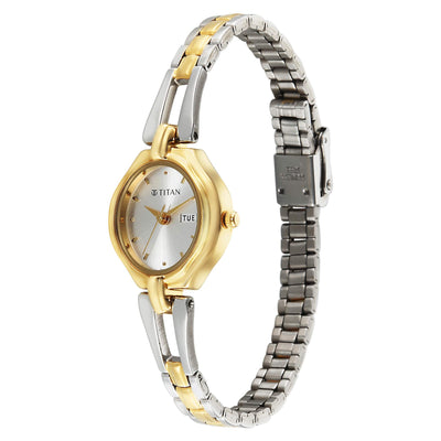 Titan Karishma Silver Dial Dual Color Stainless Steel Strap Analog Watch For Women