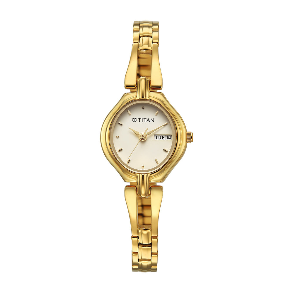 Titan Karishma Gold Dial Stainless Steel Strap Analog Watch for Women