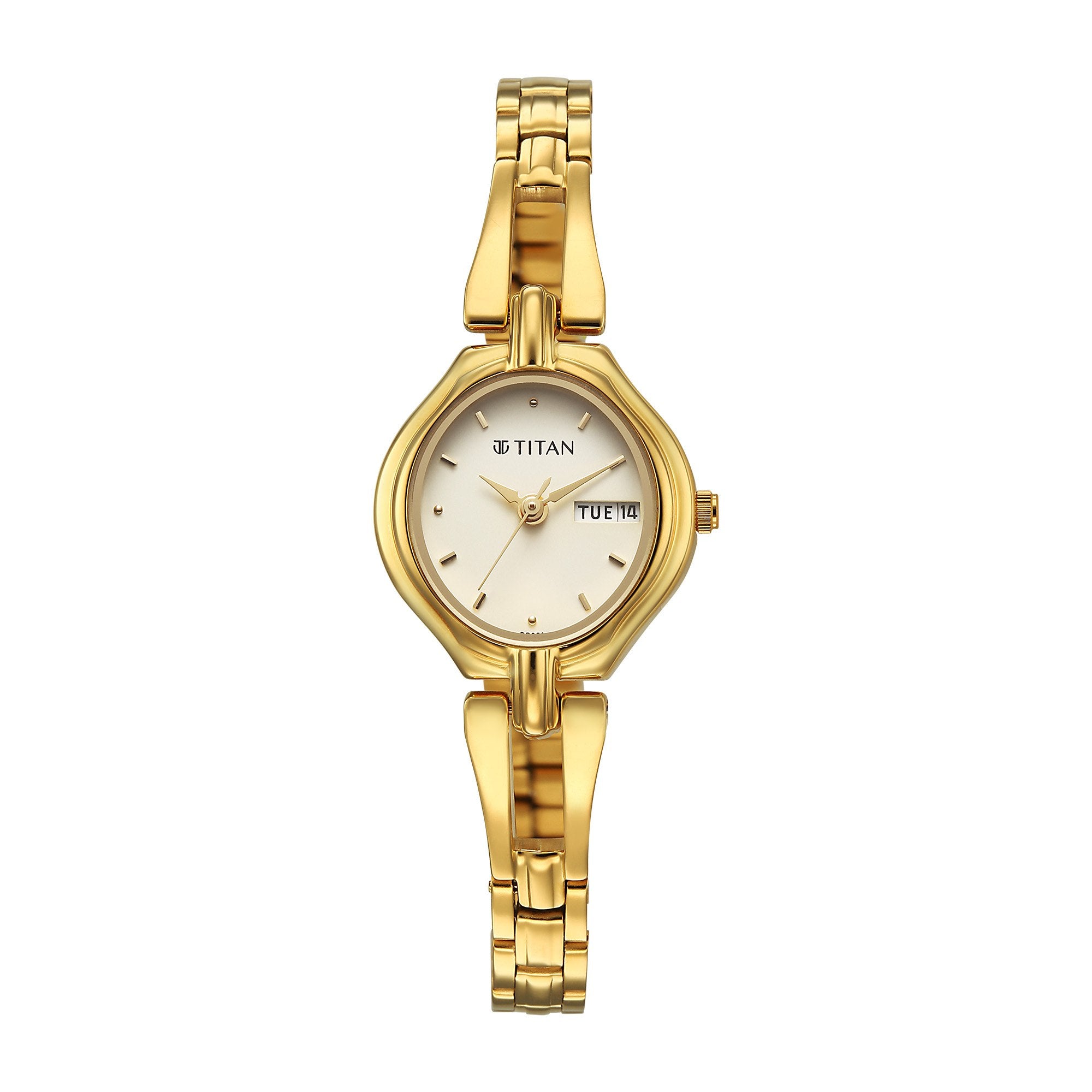 Titan Karishma Gold Dial Stainless Steel Strap Analog with Day-Date Watch for Women