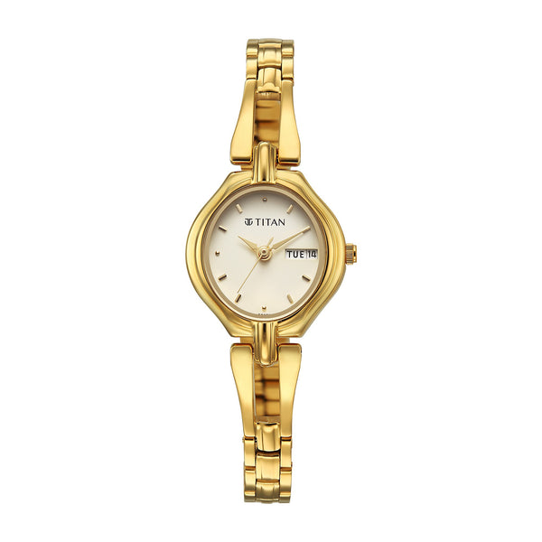 Titan Karishma Gold Dial Stainless Steel Strap Analog Watch for Women