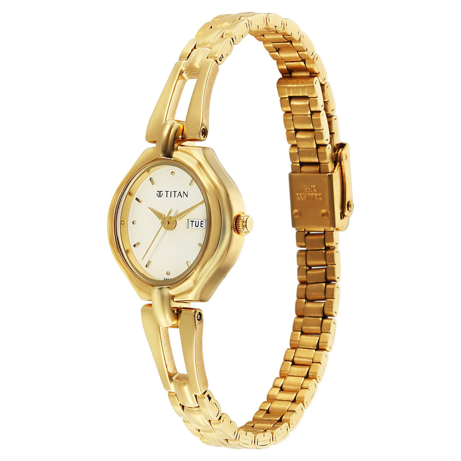 Titan Karishma Gold Dial Stainless Steel Strap Analog Watch for Women