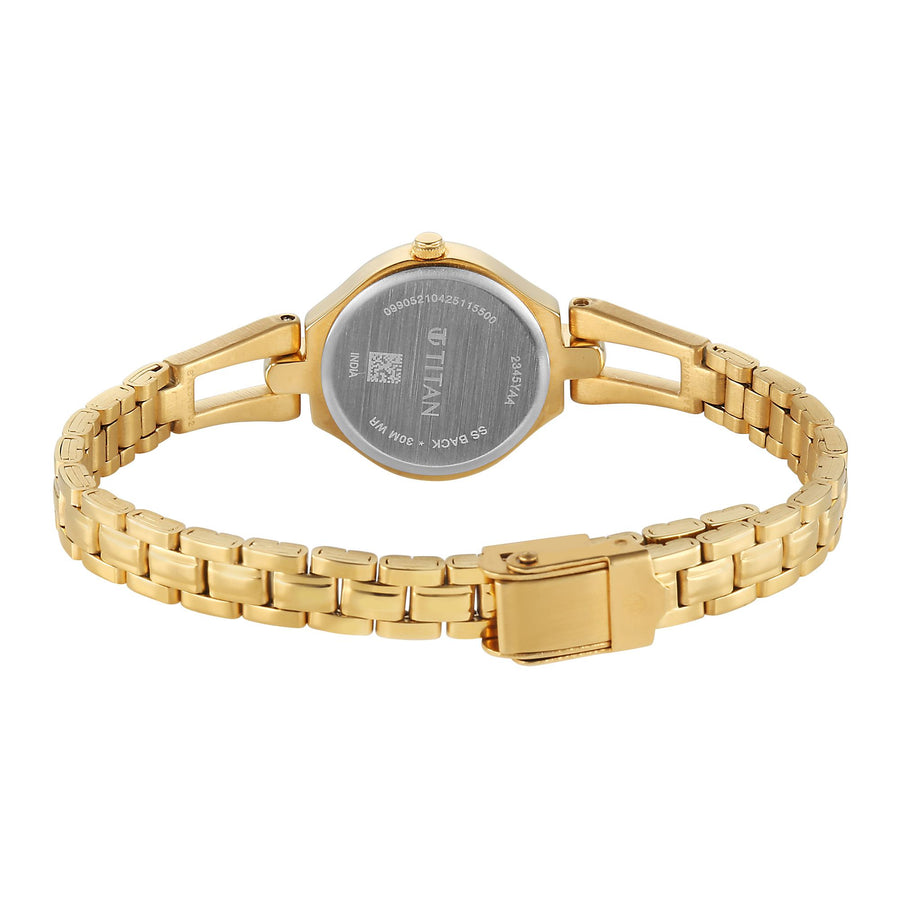 Titan Karishma Gold Dial Stainless Steel Strap Analog Watch for Women